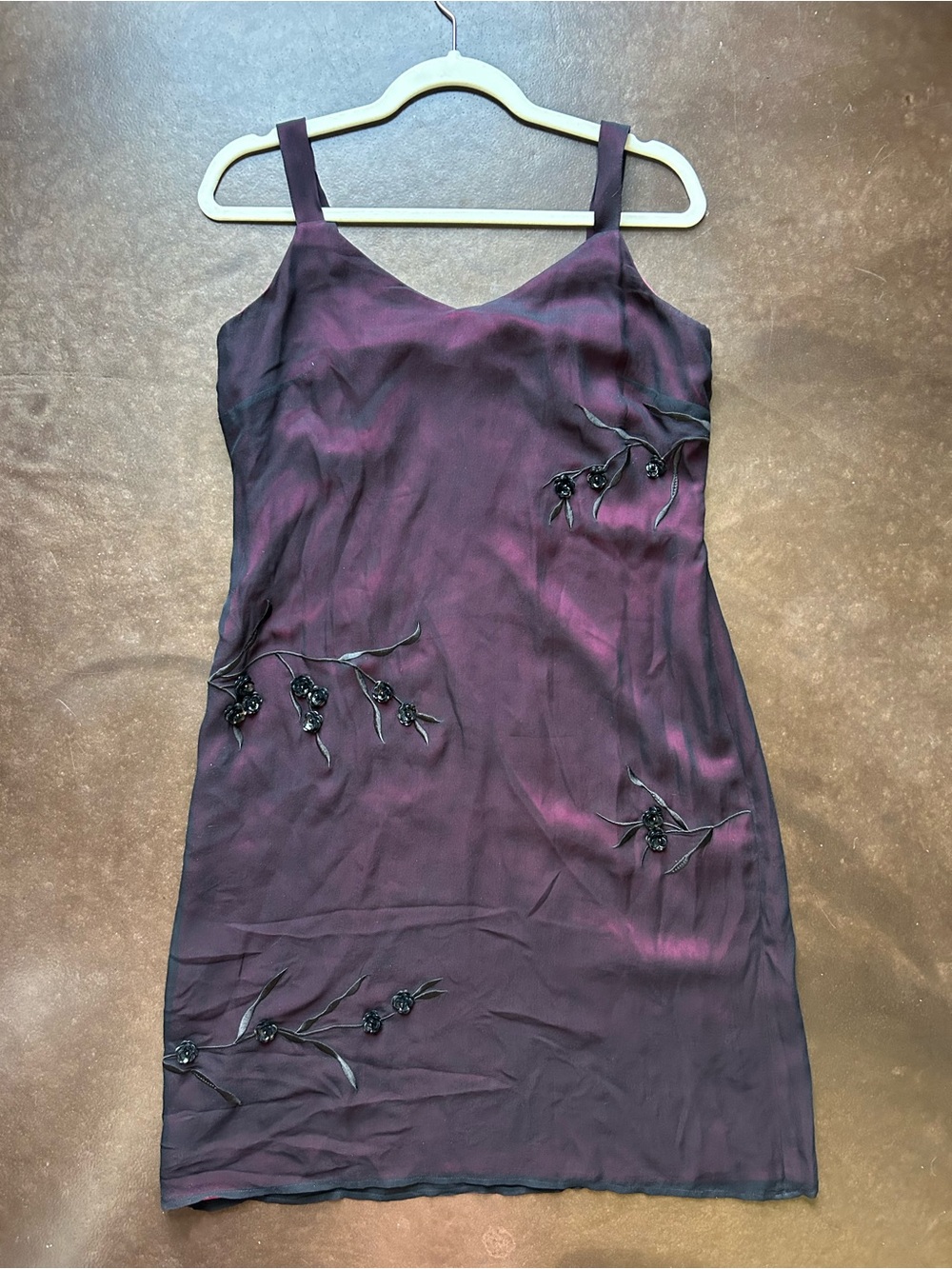Vintage 90s 100% silk beaded mini slip dress- size 10